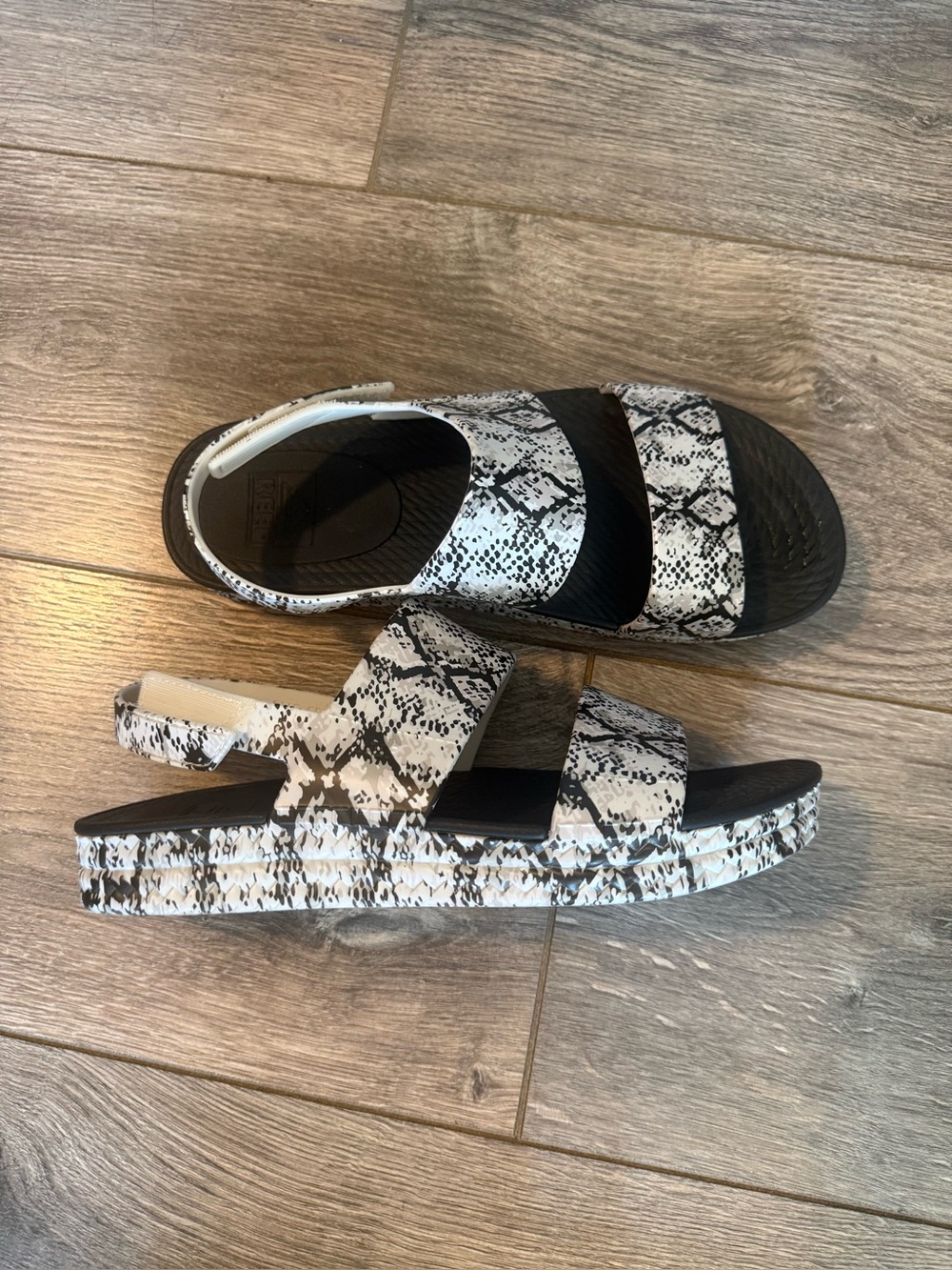 Reef Water Vista Snake Print Slingback Sandals in Black & White